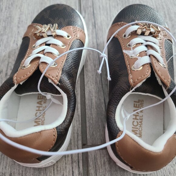 MICHAEL Michael Kors NWT toddlers lace up brown and white sneakers size 6 - Picture 8 of 12